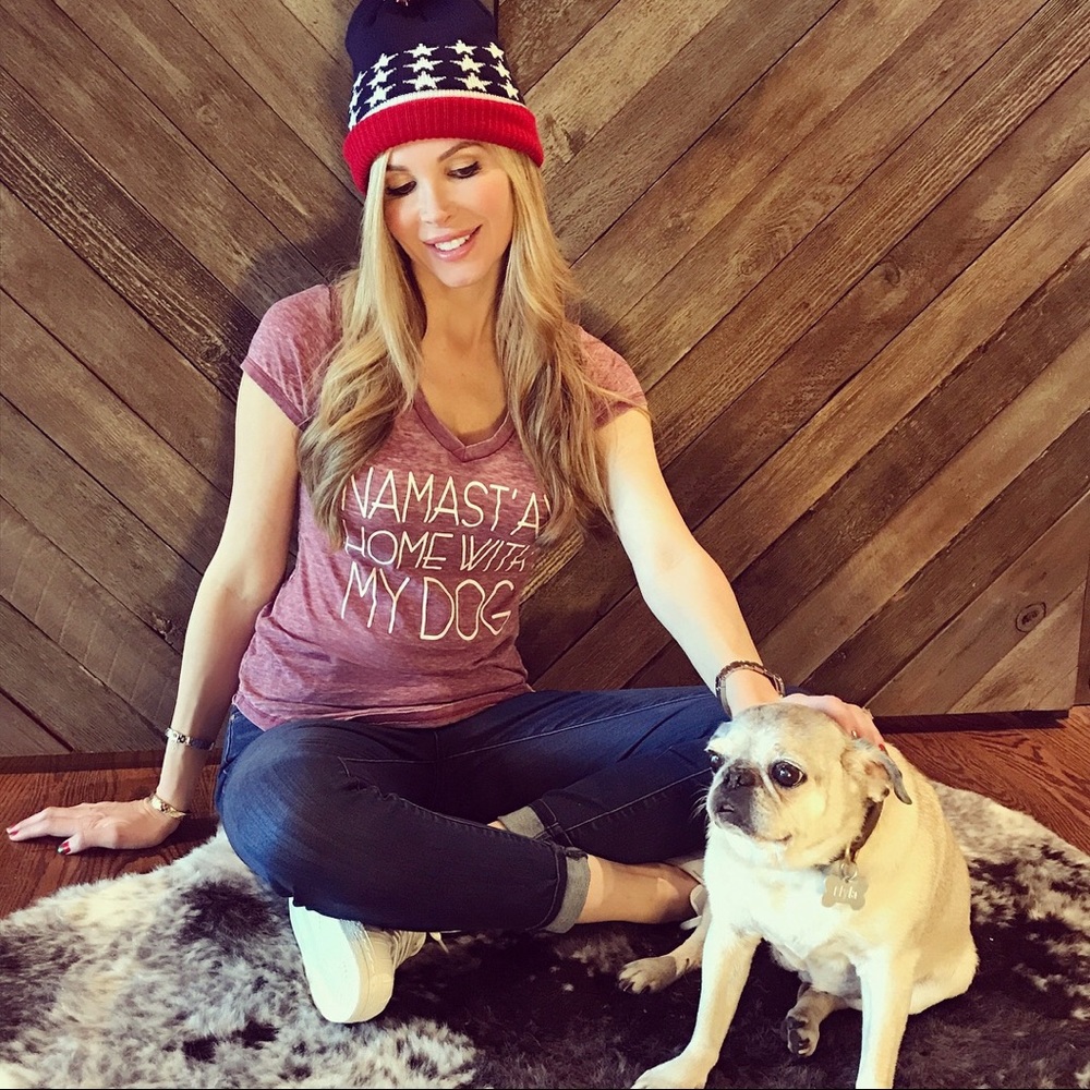 Namaste with my dog burnt out tee t-shirt
